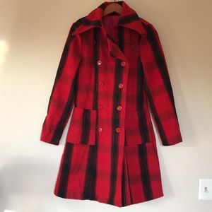 Plaid Collared Italian Peacoat with Square Pockets